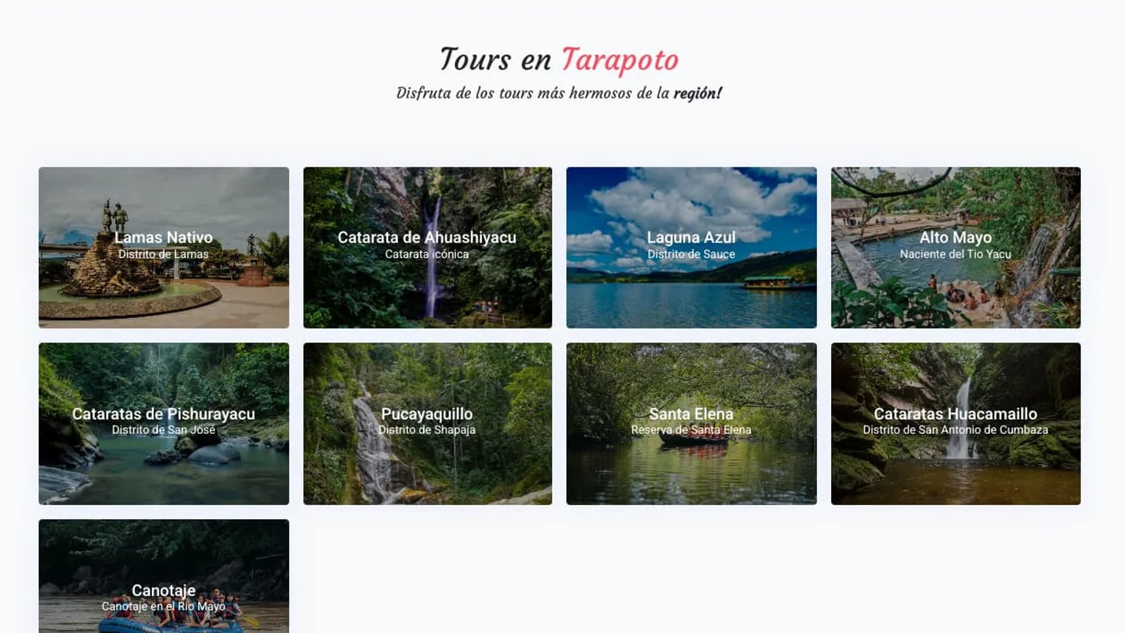 Sitio web comercial de tours Guaros Group